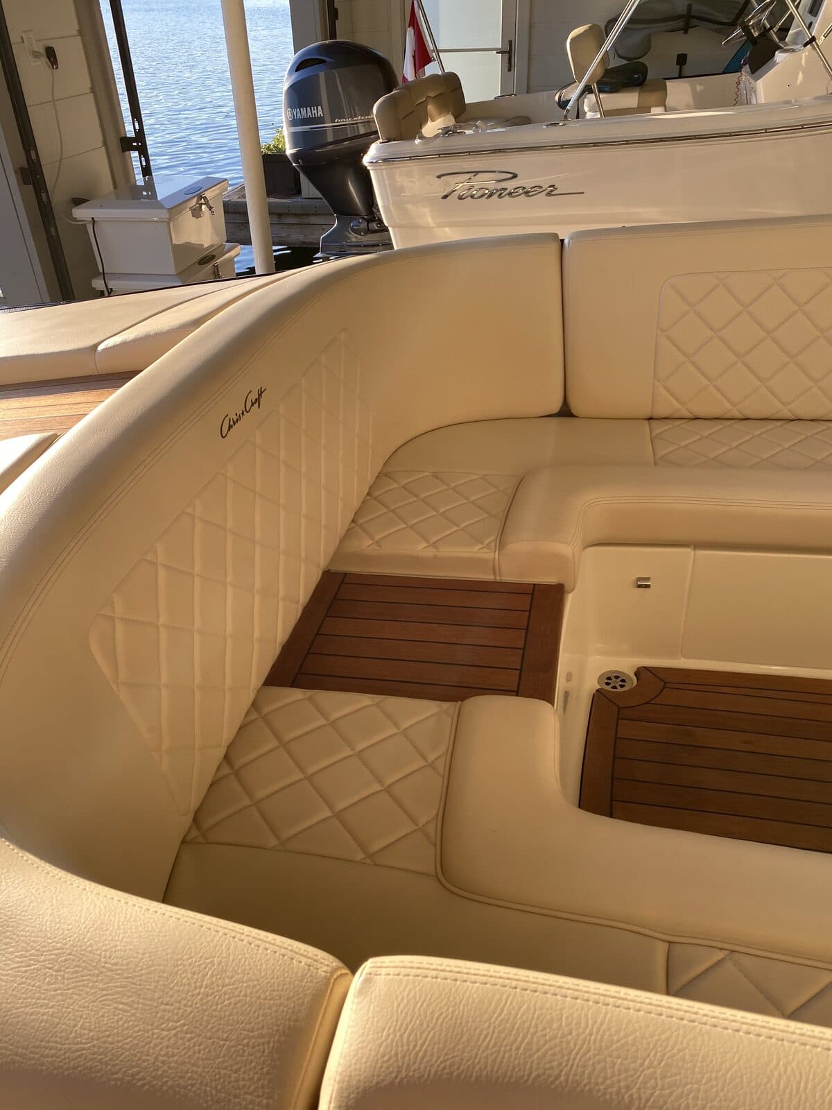 Detailed bow seating with teak inlay